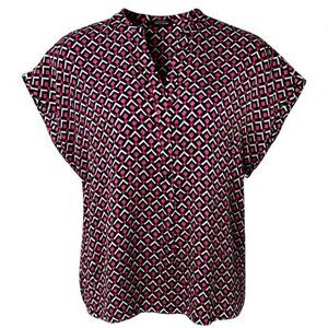 Lane Bryant Womens Blouse Black Pink Geometric Print Size 14/16 Short Sleeve